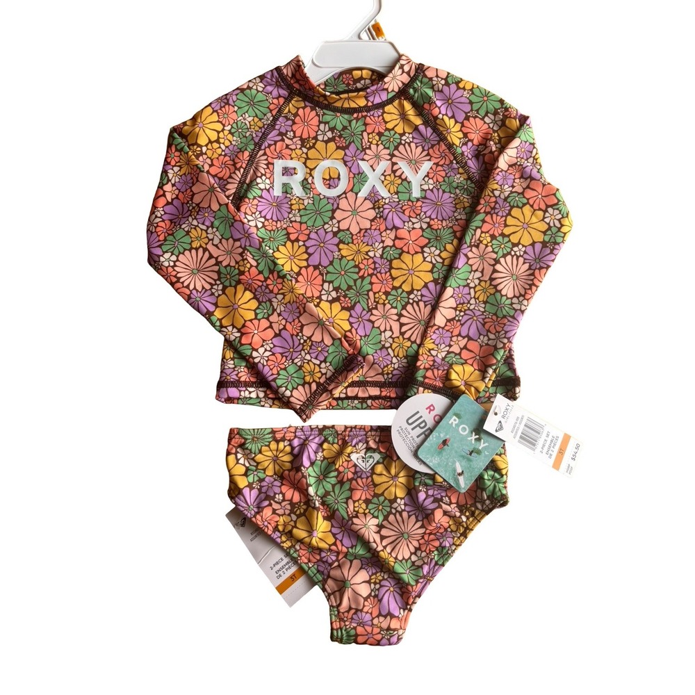 Roxy Swimsuit Set Kids 3T Multicolor Floral Rash Guard 2-Piece NWT